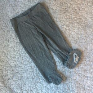 Nike Baby 9M Light Grey Ribbed Footed Pants with Logo on Bottom of Foot